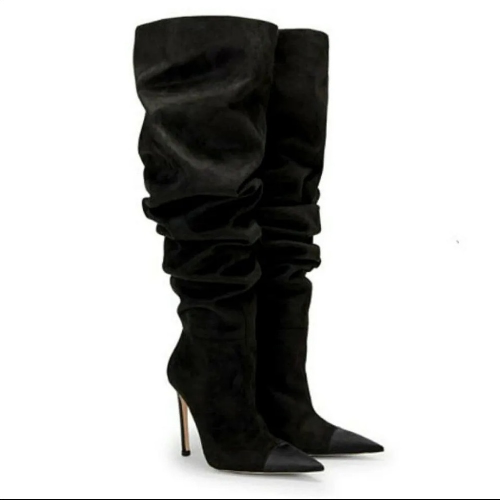 Good American‎ Black Suede Thigh High Boots Slouchy The Weekend